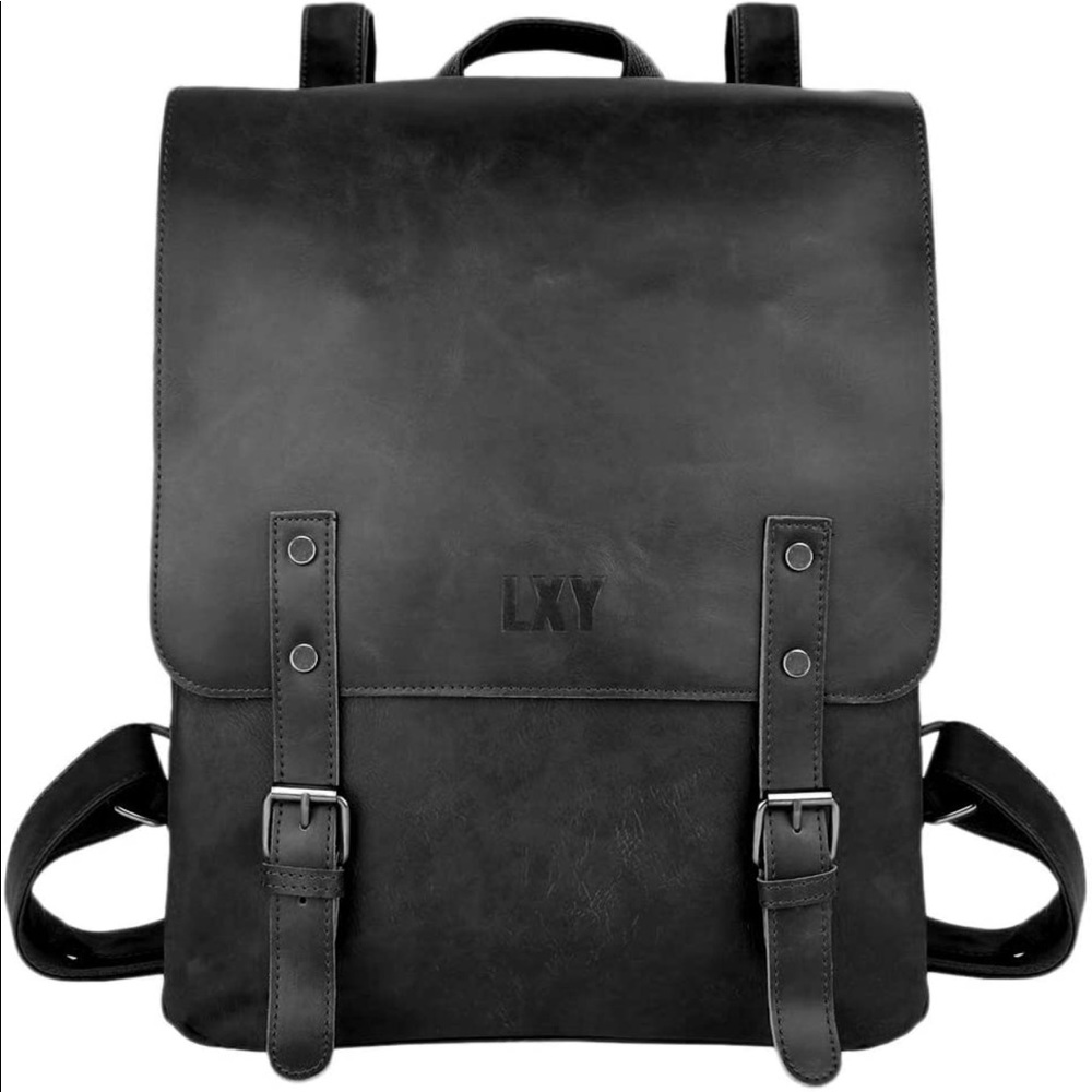 LXY Vegan Leather Black Backpack